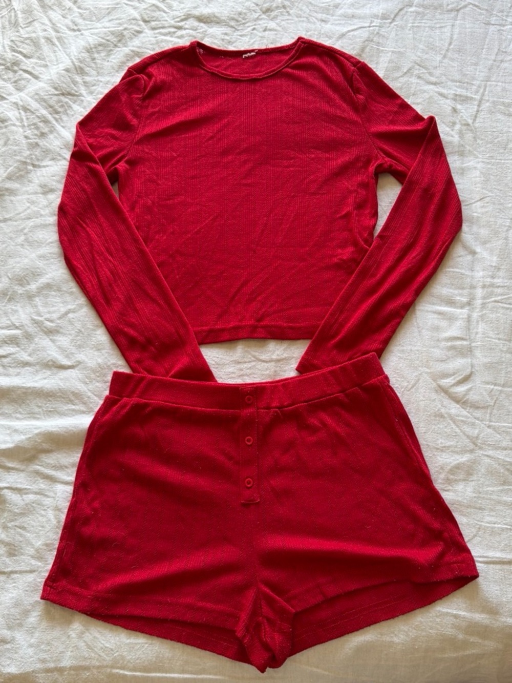 Women’s Red Long Sleeve Top & Shorts Pajama Set